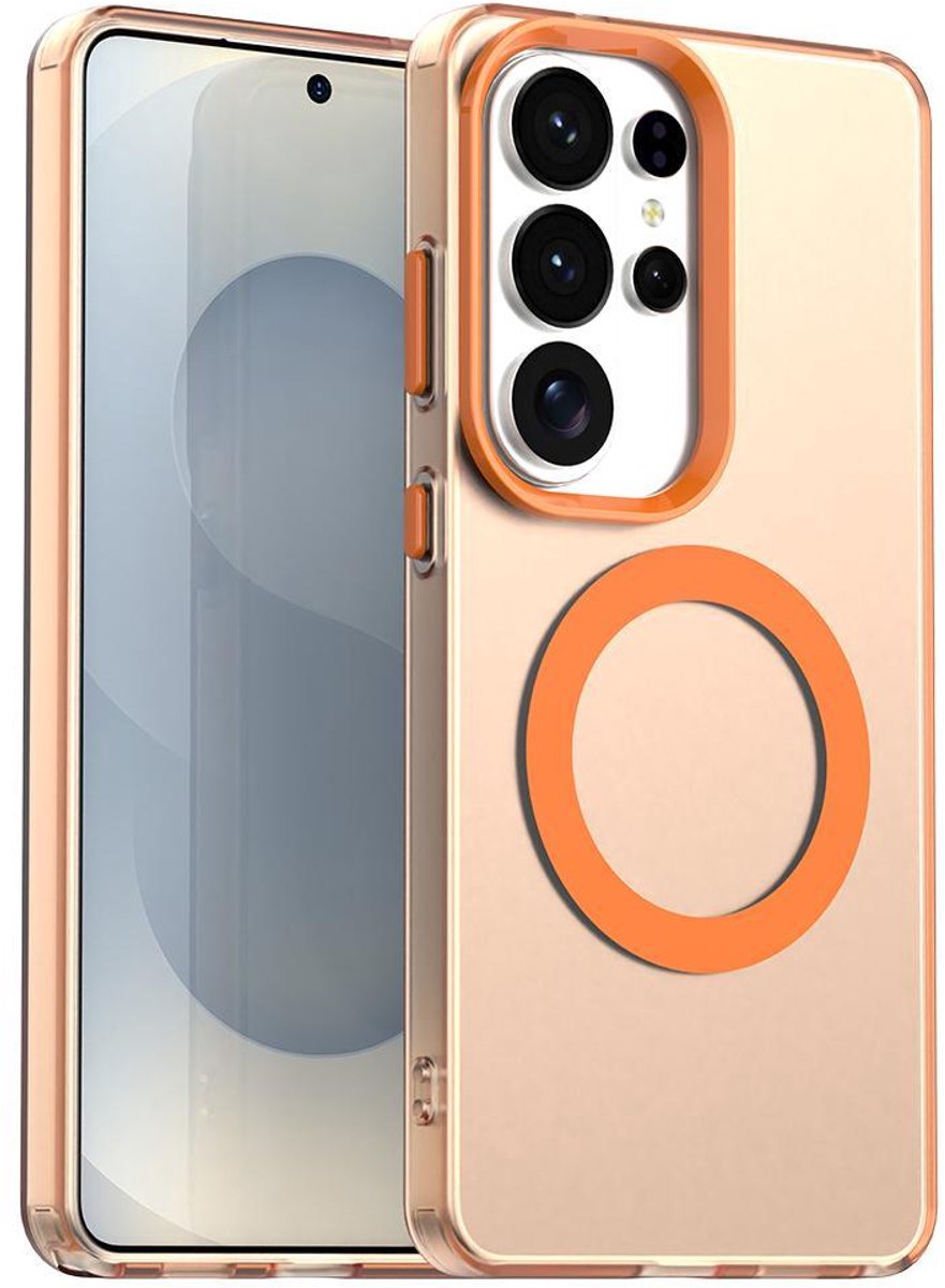 Mobigear Hoesje geschikt voor Samsung Galaxy S26 Ultra MagSafe Telefoonhoesje Hardcase | Mobigear Shockproof Backcover | Geschikt voor MagSafe | Geschikt voor Draadloos Opladen met Magnetische Ring | Geschikt voor MagSafe Case - Oranje