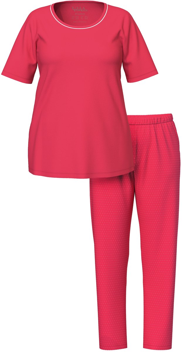 Ulla Popken Dames - Pyjama tweedelig stippen korte mouw - Fuchsiarood - Maat 54+