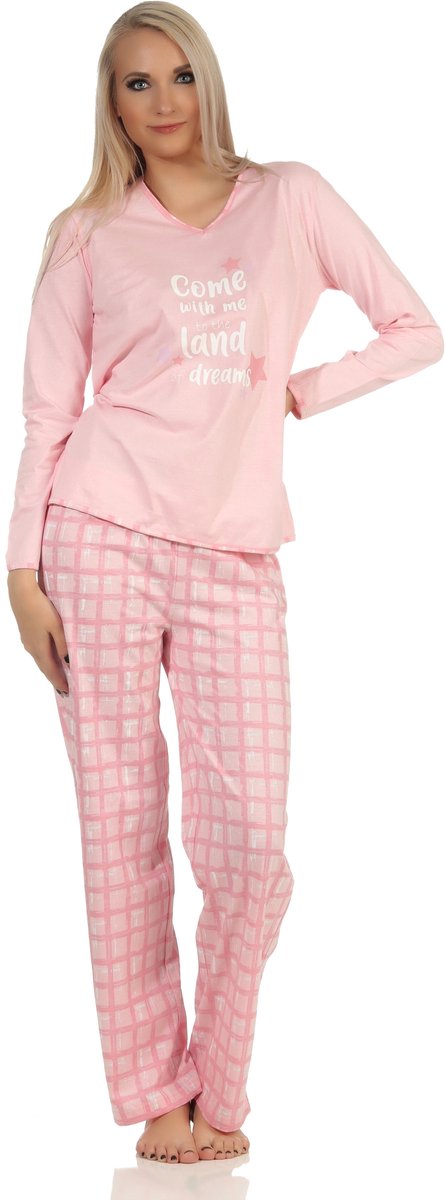 Normann Damespyjama met geruite jersey broek - ook verkrijgbaar in overmaten rosa