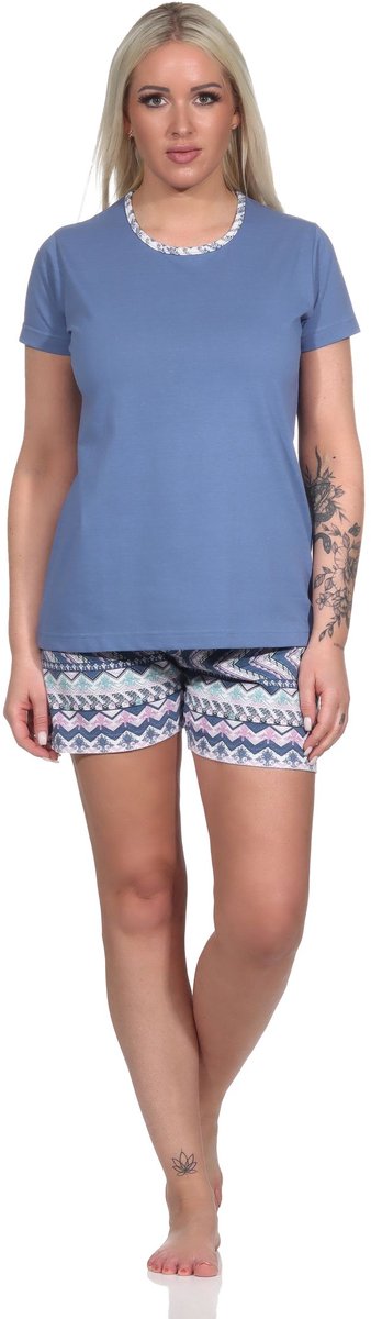 Normann Speelse korte damespyjama, pyjama met korte mouwen in etnische stijl blau
