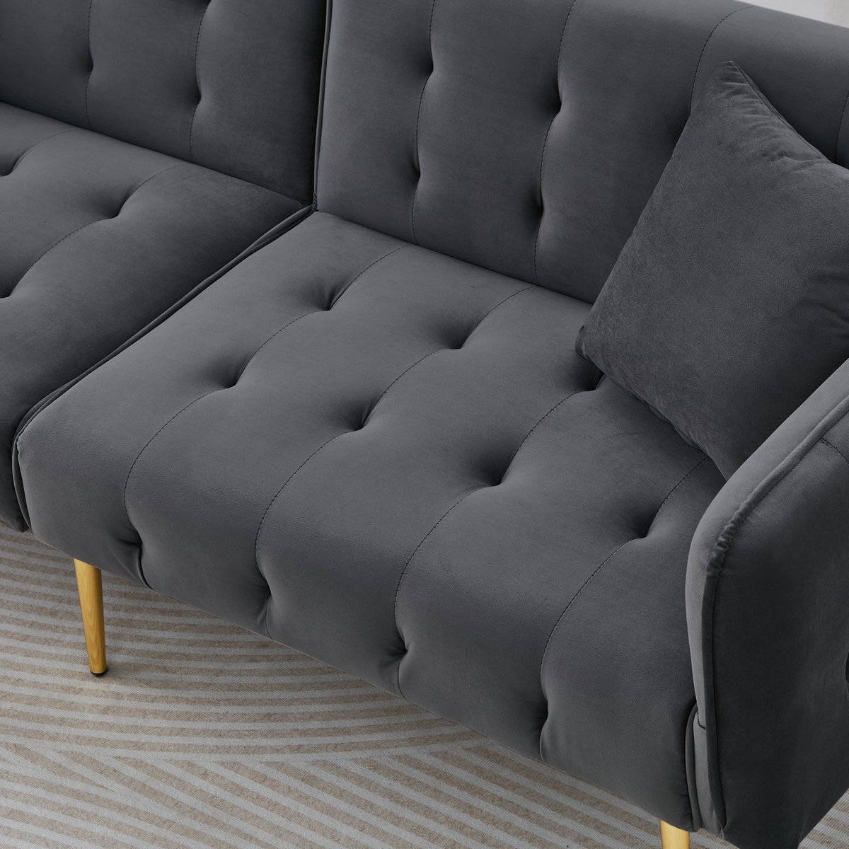 Merax Tweezits Slaapbank Met Bedfunctie - Verstelbare Rugleuning En Armleuningen - Velours Bekleding - Antiekgrijs - 215 X 81,5 Cm Slaapoppervlak