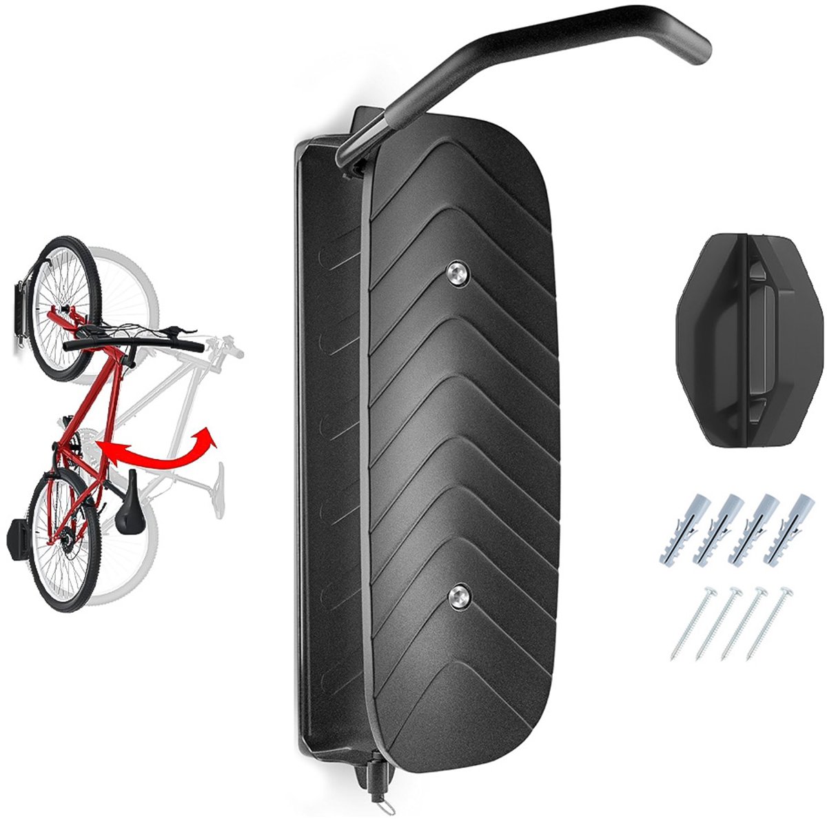 Fietsenrek voor Wandmontage - met Achterwielsteun – Zijwaarts Draaibaar, Ruimtebesparend en Stabiel - Maximale Draagcapaciteit: 30 Kg
