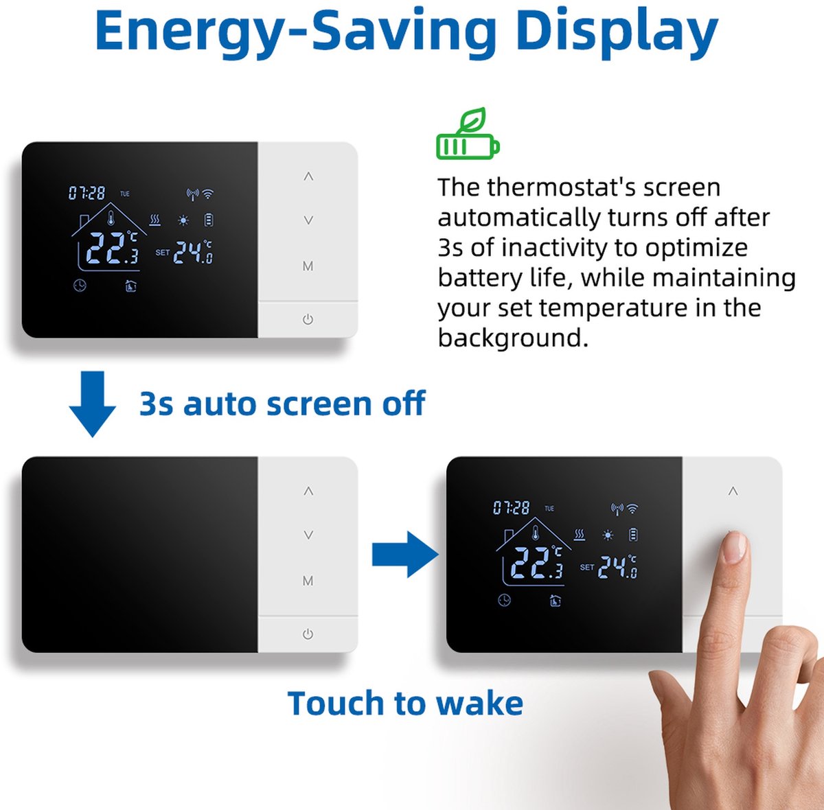 Wifi thermostaat | Opbouw | Wifi | Touchscreen bediening | USB voeding | CV installatie | Smart Life app | Spraakbediening | Zwart wit thumbnail 6