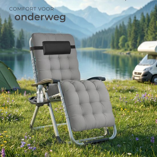 tectake® Opklapbare ligstoel, tuinligstoel - Traploos verstelbaar - Voor balkon of tuin, zonnestoel met extra dik kussen - Belastbaar tot 200 kg - Div kleuren - Grijs van TecTake — afbeelding 5