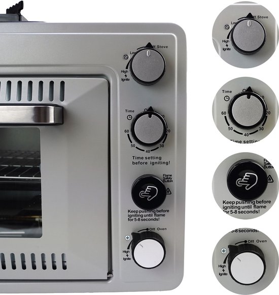 Eurocatch Draagbare Gasoven op 227 g Gasbusjes - Camping Oven met Brander - 2,1 kW - Elektronische Ontsteking - Outdoor & Thuisgebruik - incl. 8 gasbusjes van Eurocatch — afbeelding 5