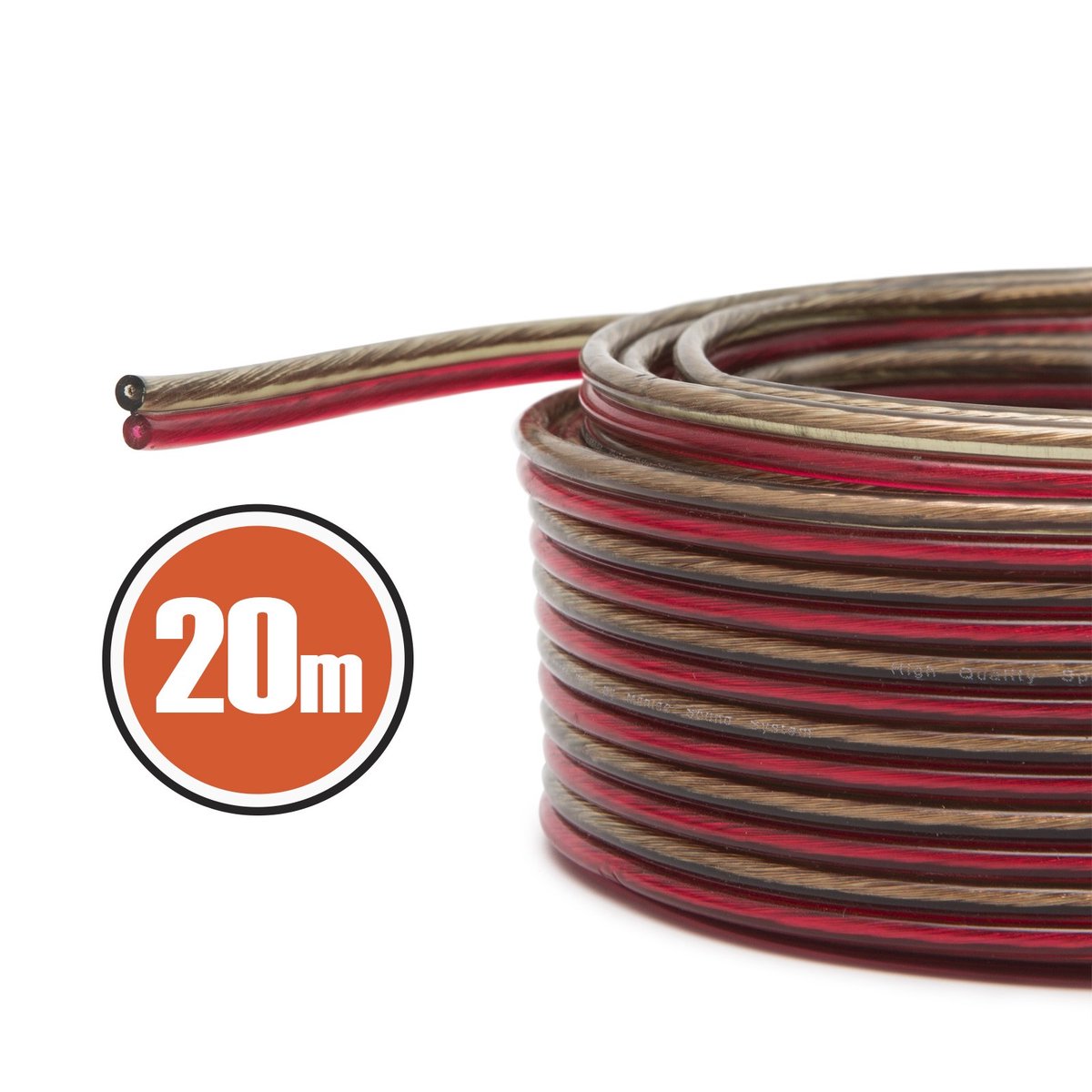 Speakerkabel 2x 1,0 mm² OFC – 20 Meter – Transparant Rood/Zwart – Audio Kabel voor Speakers & Geluidssystemen 1 Stuks [NX20024X20]