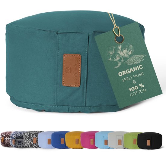 #DoYourYoga - Coussin de yoga - »Vishnu« - Coussin de méditation rond avec remplissage d'épeautre bio-organique - H:15cm, diam.30cm - vert foncé