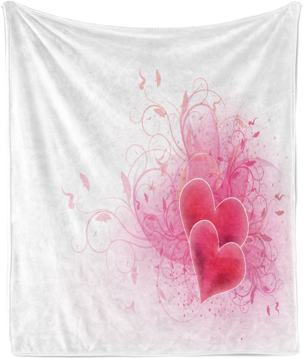 ABAKUHAUS Romantische zachte flanellen fleece deken, bloemmotief, romantische, knusse pluche plaid, 125 x 175 cm, wit roze