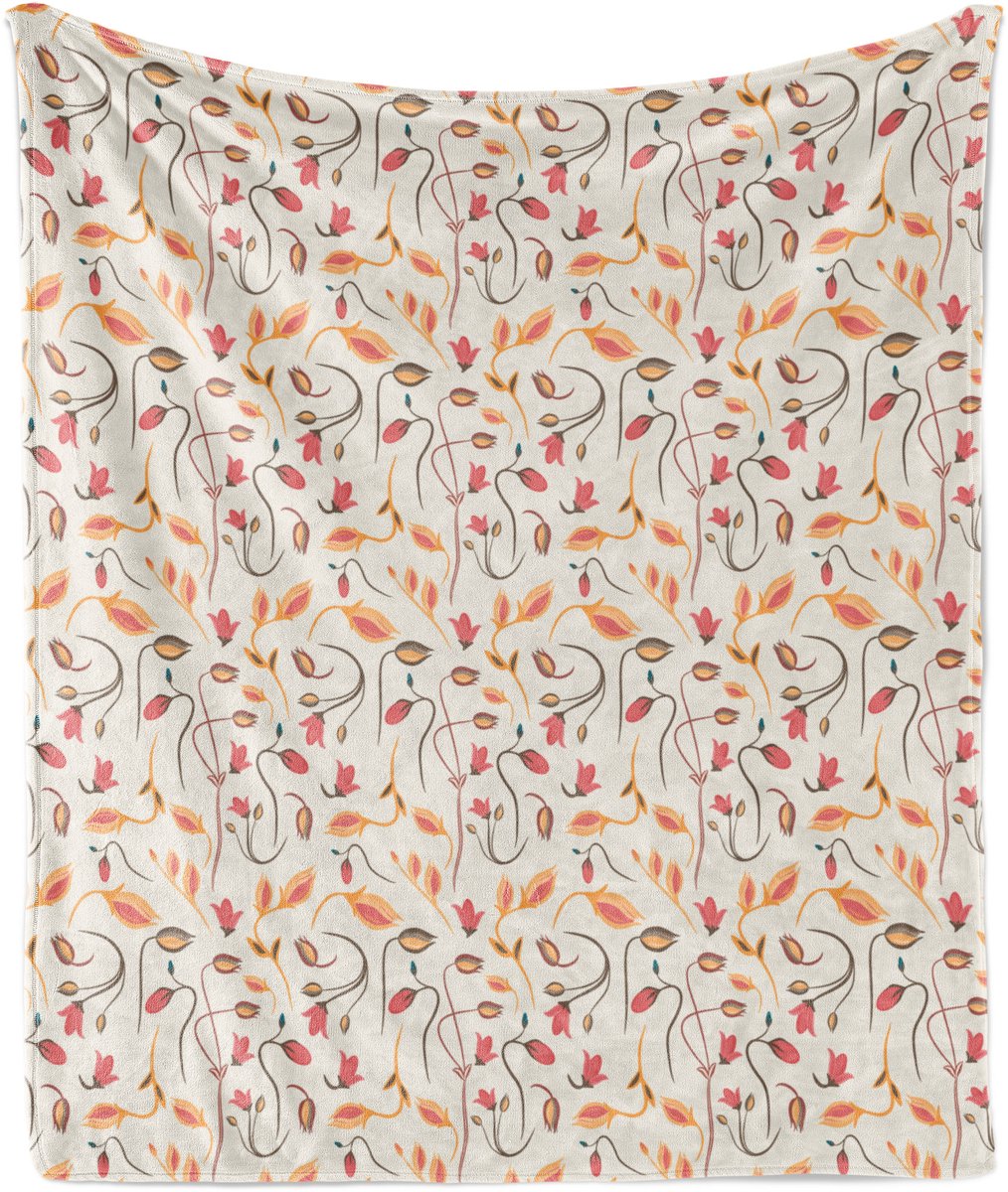 ABAKUHAUS Bloemen Zachte Flanellen Fleece Deken, Botanische Zomer Natuur, Gezellige Pluche Plaid, 175 x 230 cm, Donker Koraal Kokosnoot