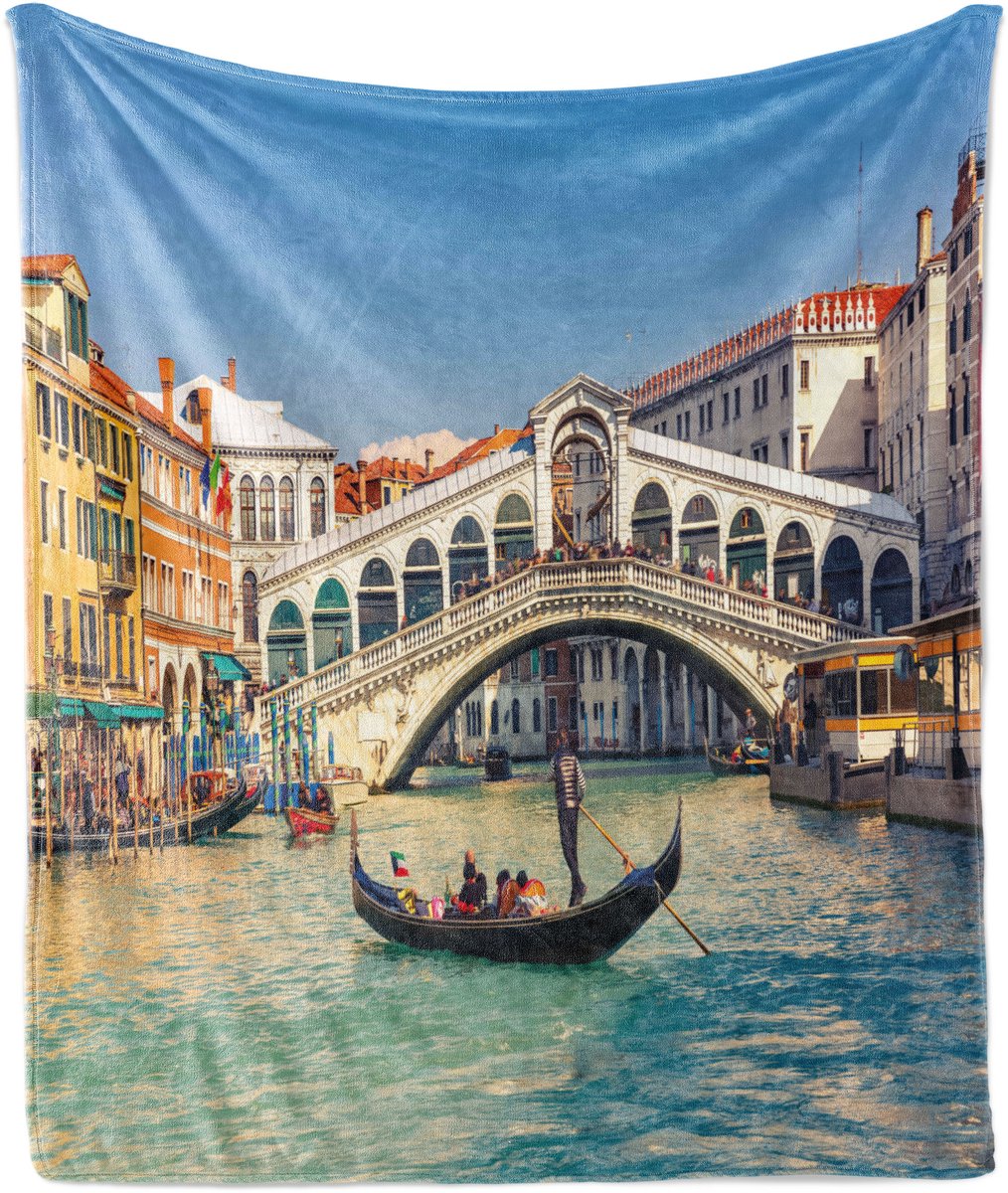 ABAKUHAUS Venice Zachte Flanellen Fleece Deken, Zonnige Dag in de Stad, Gezellige Pluche Plaid, 125 x 175 cm, Blauwgroen