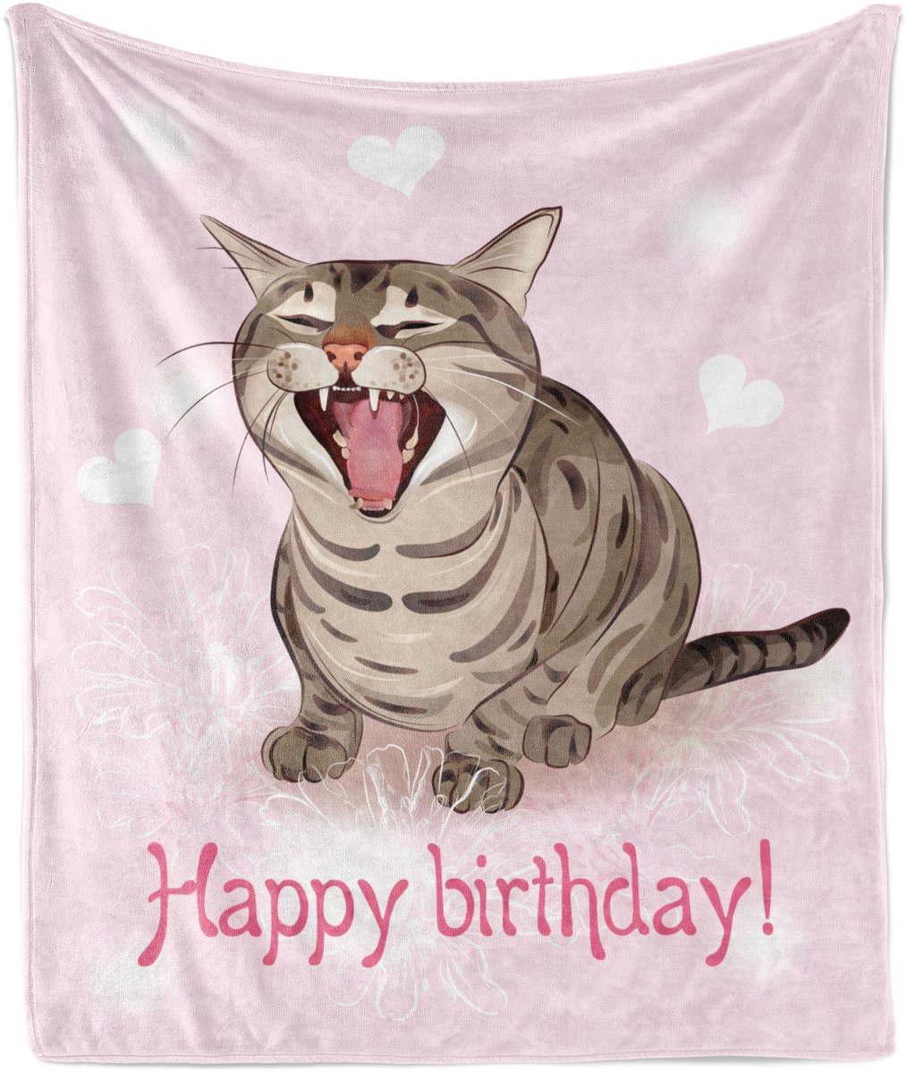 ABAKUHAUS Zachte Flanellen Fleece Deken met Kattenprint, Grappig Kattenliedje, Gezellige Pluche Plaid, 125 x 175 cm, Babyroze Bruin