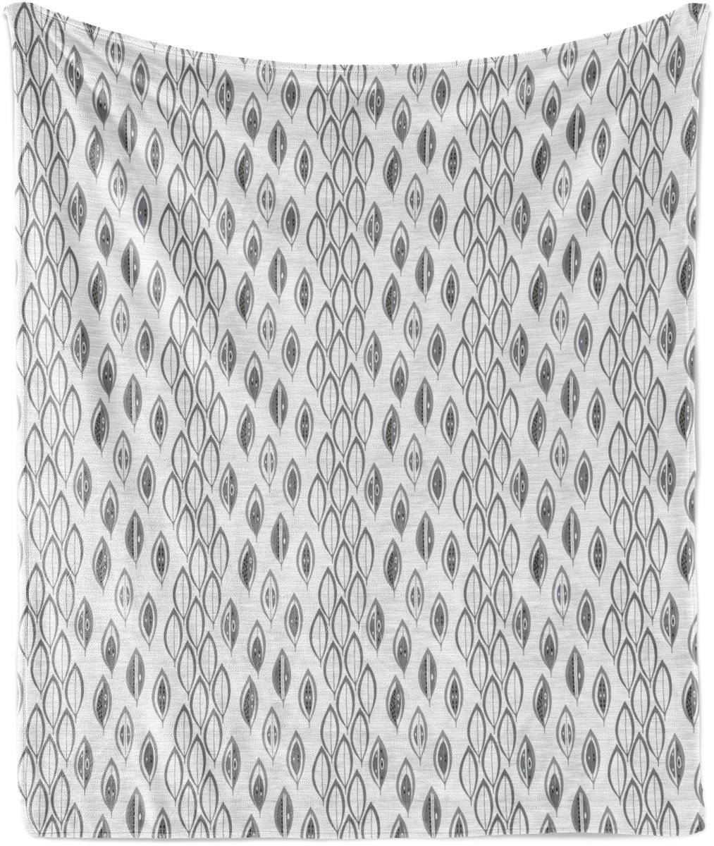 ABAKUHAUS Bladeren Zachte Flanellen Fleece Deken, Grijstinten - Abstracte Bladeren, Gezellige Pluche Plaid, 175 x 230 cm, Grijs en Lichtgrijs