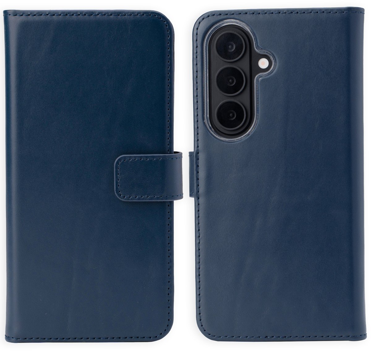 Selencia Hoesje - Geschikt voor Samsung Galaxy S26 - Echt Lederen Bookcase - Donkerblauw