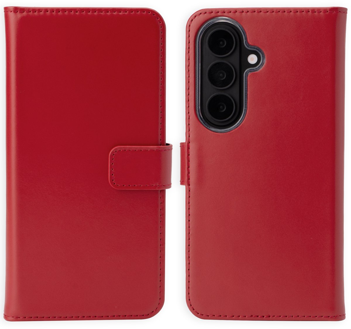 Selencia Hoesje - Geschikt voor Samsung Galaxy S26 - Echt Lederen Bookcase - Rood