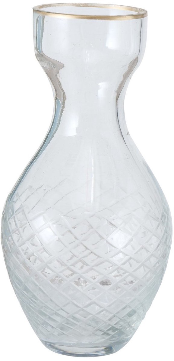 Deco by Boltze Vaas - transparant glas - 7 x 15 cm - bloemenvaas - goudkleurige rand