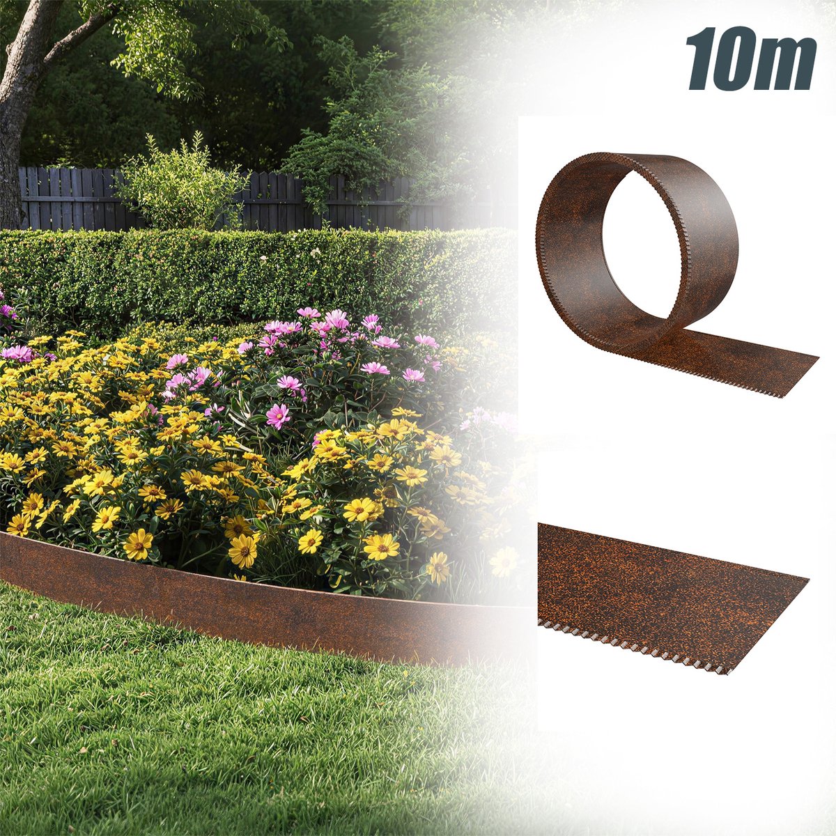 Aufun Tuinrand - 15cm x 10m Roest - Weerbestendig Verzinkt Metaal - Grasrand & Bedrand