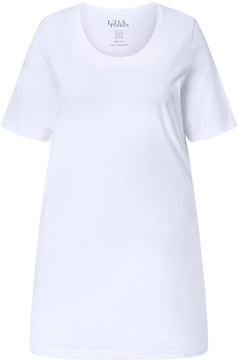 Ulla Popken - Dames - Longshirt A-lijn ronde hals korte mouwen - Sneeuwwit - Maat 42+