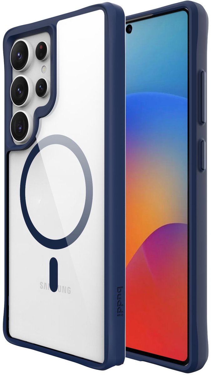 Buddi Hybrid - Hoesje Geschikt voor Samsung Galaxy S25 Ultra - Compatibel met MagSafe - Back Cover met Magneet - Magnetische Beschermhoes - Transparant Blauw