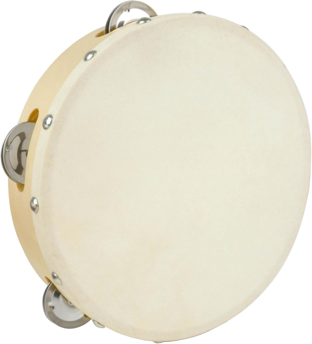 MELVRA Tamboerijn - Houten Tamboerijn - 8 Inch / 20 cm - Natuurlijk Vel - Enkele Rij Metalen Schellen - Handbediend - Percussie Muziekinstrument