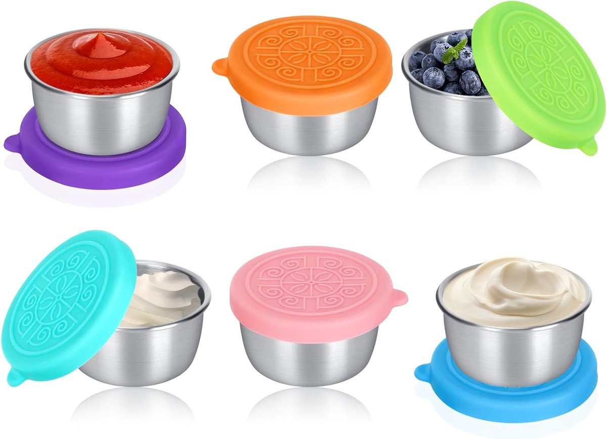 Sauspotjes met deksels 50 ml Roestvrijstalen saladedressingpotjes met siliconen deksels Se