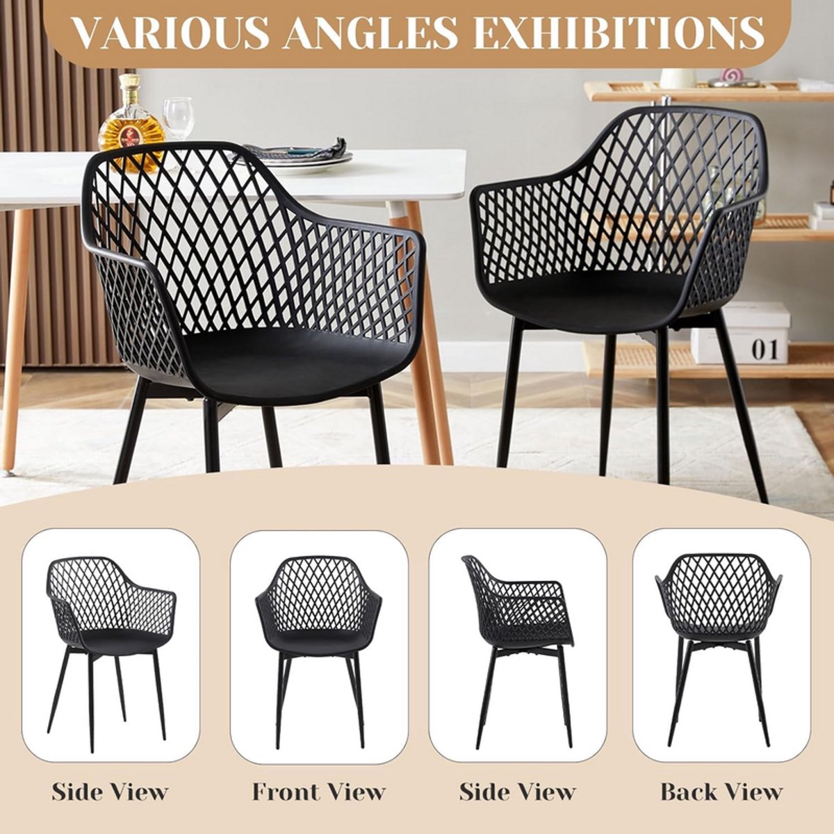 EGGREE Set van 6 tuinstoelen met armleuningen - loungestoelen - Tuinstoelen - Maximale belasting: 120 kg - Zwart thumbnail 4