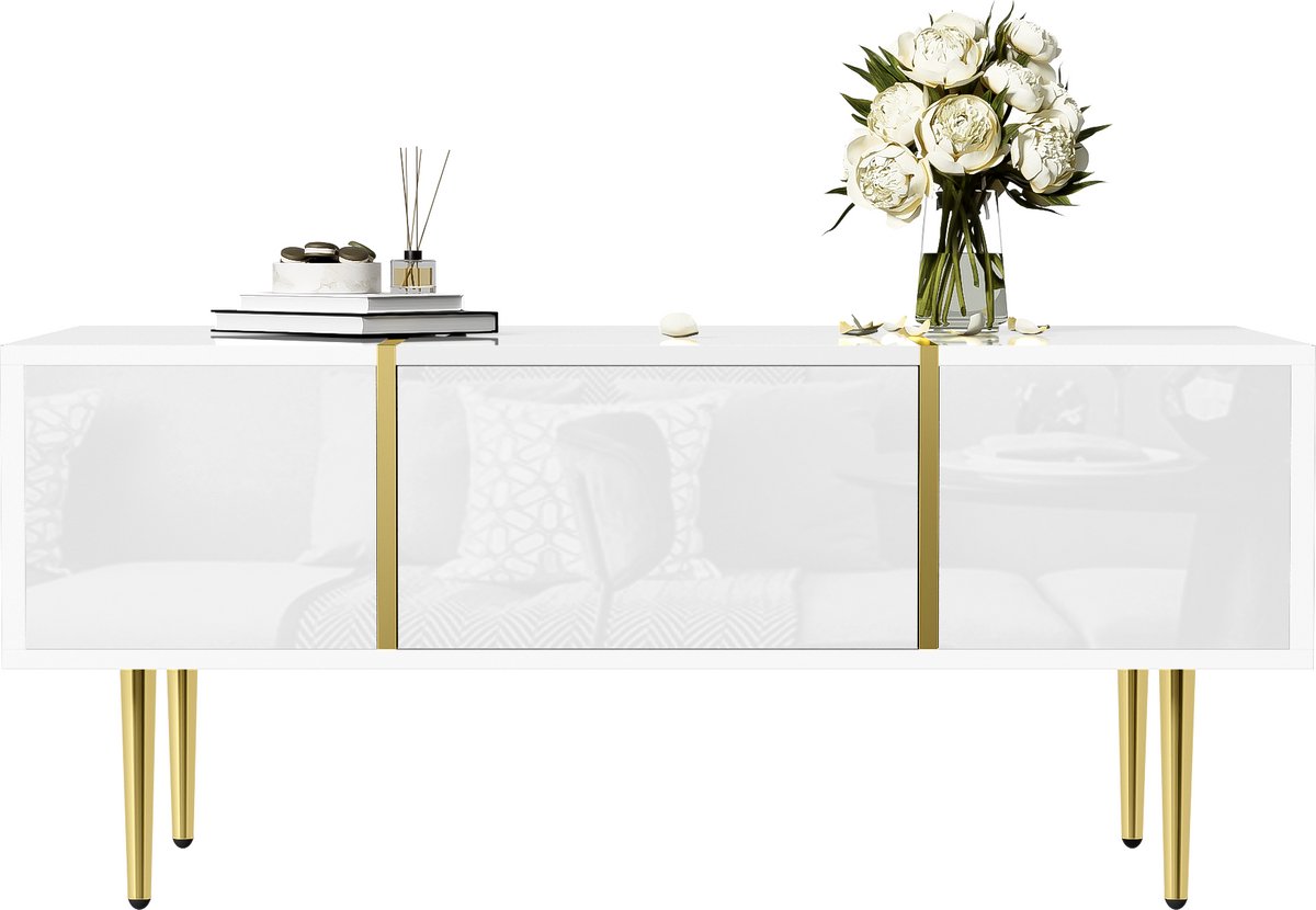 Clruro Salontafel - Met 2 Lades - Hoogglans Modern En Minimalistisch Design - MDF - Wit