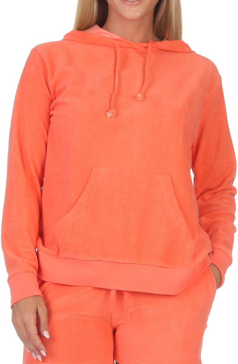 Normann Damespyjama met lange mouwen en badstof capuchontrui mix & match - ideaal om te combineren orange