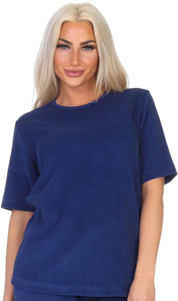 Normann Badstof Dames pyjama shirt met korte mouwen mix & match marine