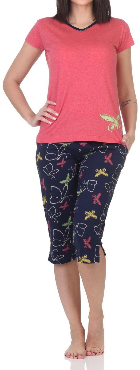 Normann dames capri pyjama met korte mouwen en vlindermotief - ook in grote maten rot