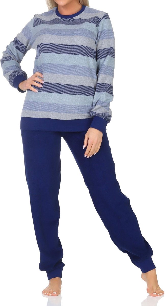 Normann Damespyjama met manchetten Pyjama in blokstreep-look - ook in overmaten blau