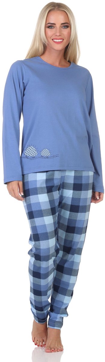 Normann jersey damespyjama met lange mouwen, geruite broek en dierenmotief