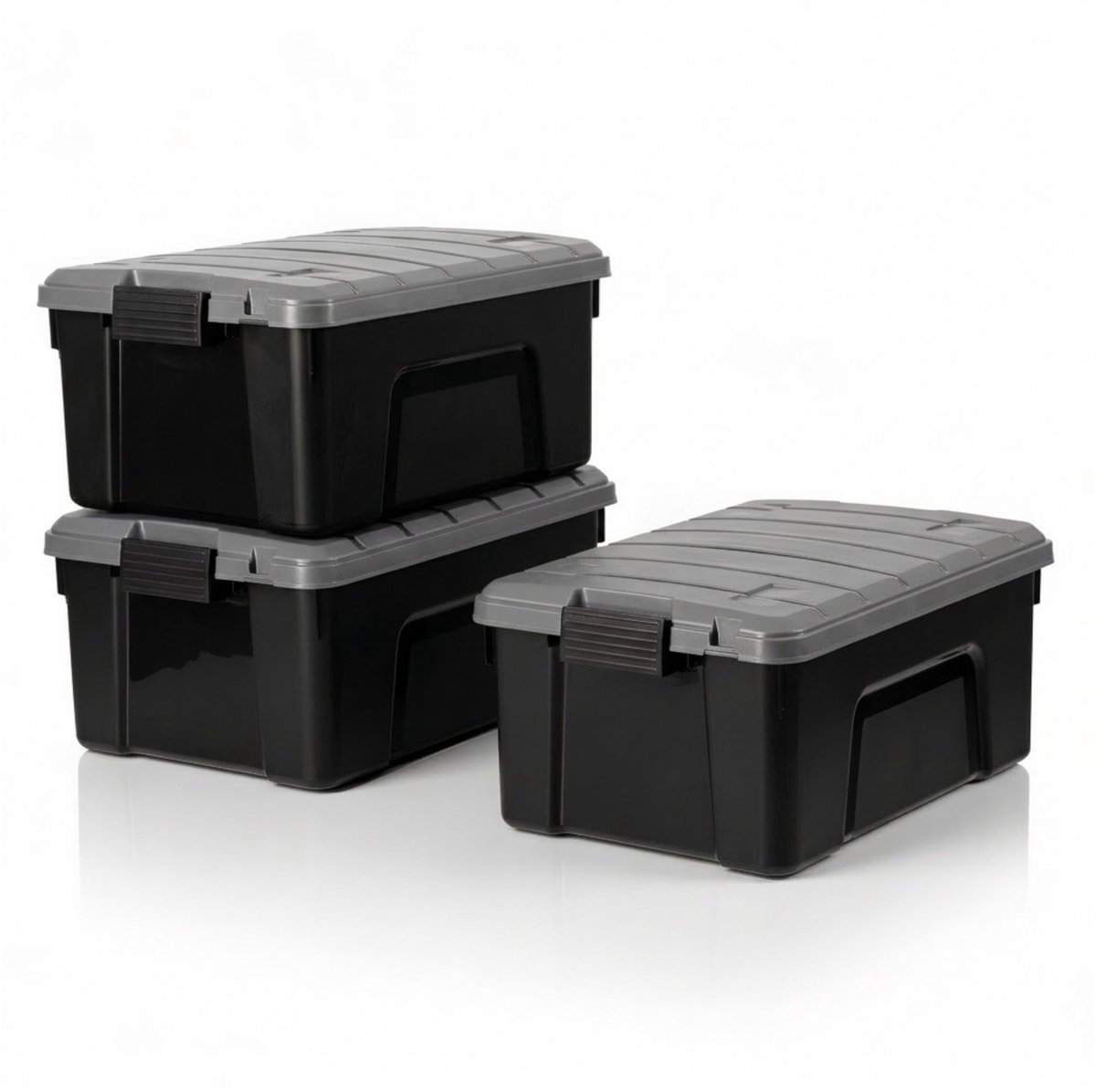IRIS Store It All Opbergbox - 40L - Heavy Duty - Stapelbaar - Kunststof - Zwart/Grijs - Set van 3