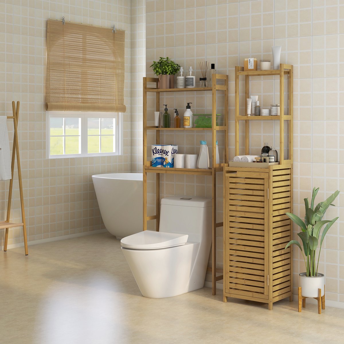 REDOM - Toiletrek - 3-Laags - Kantelbeveiliging - Ruimtebesparend - Badkamer - Bamboe - Naturel
