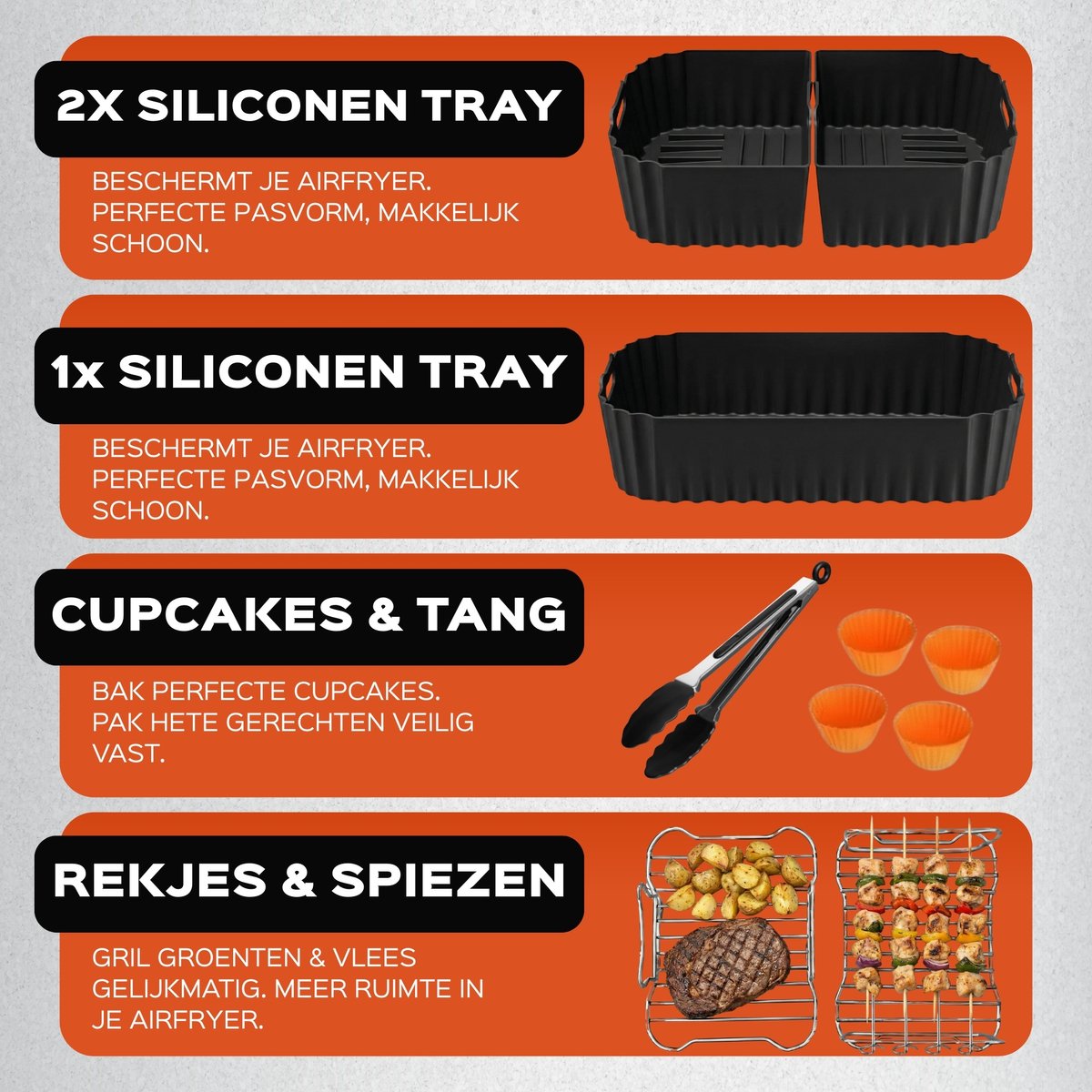 UNBOX Airfryer Accessoires - Geschikt voor Philips 1000 Series Dual Basket Airfryer - NA150/00 - 7,1L - Inclusief Airfryer Siliconen Bakje & e-Receptenboek — afbeelding 4