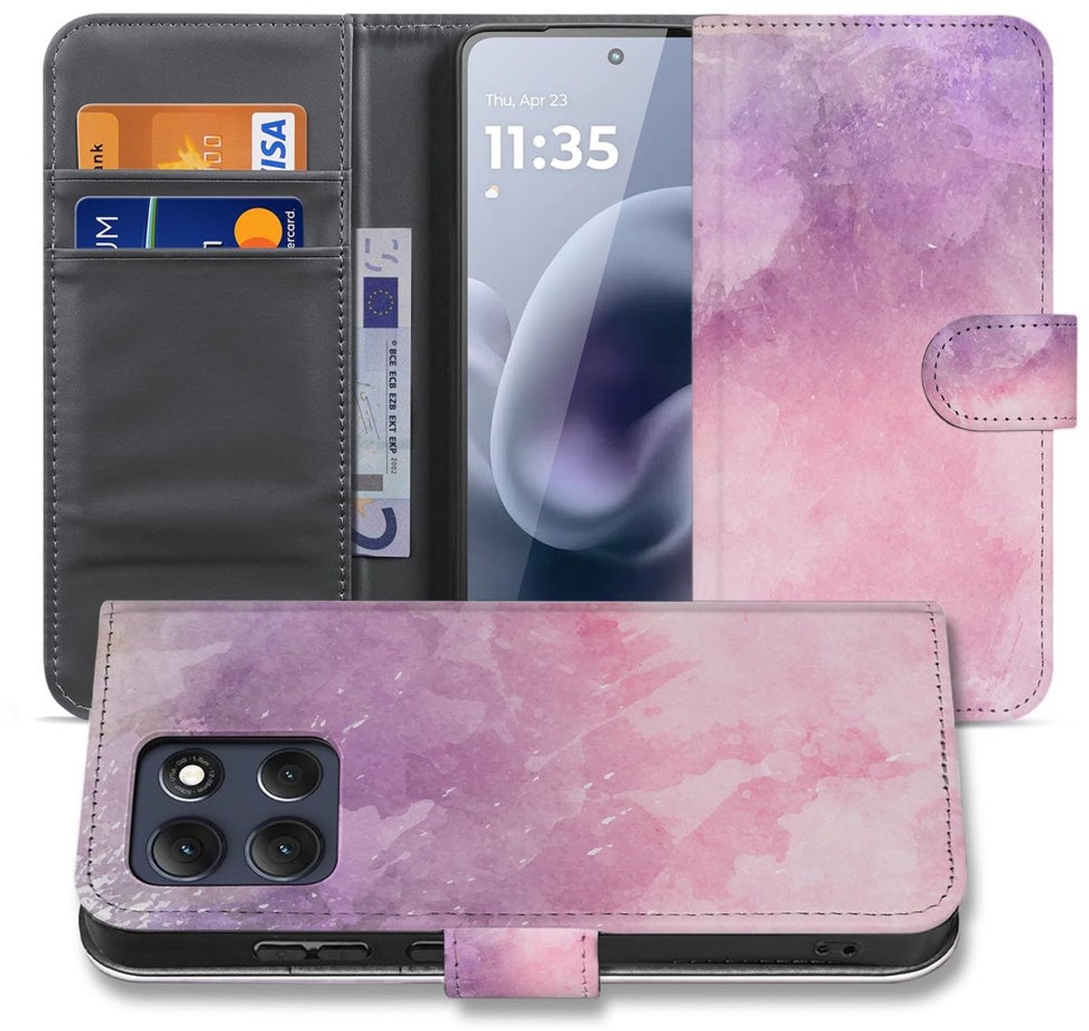 Bookcase Hoesje Motorola Moto G86 Roze Paars Paint