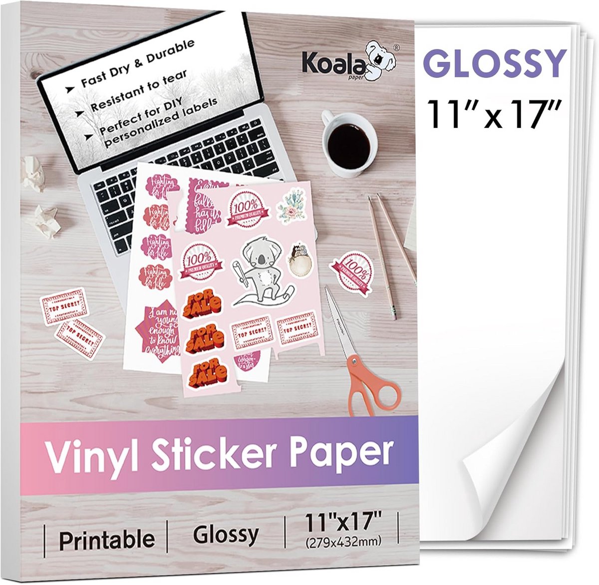 Glanzend Wit Afdrukbaar Vinyl Stickerpapier voor Inkjetprinters - 10 Vellen Waterdicht