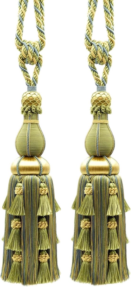 Groot Elegant Gordijnkwast Set - Goud, Groen en Blauw Decoratie