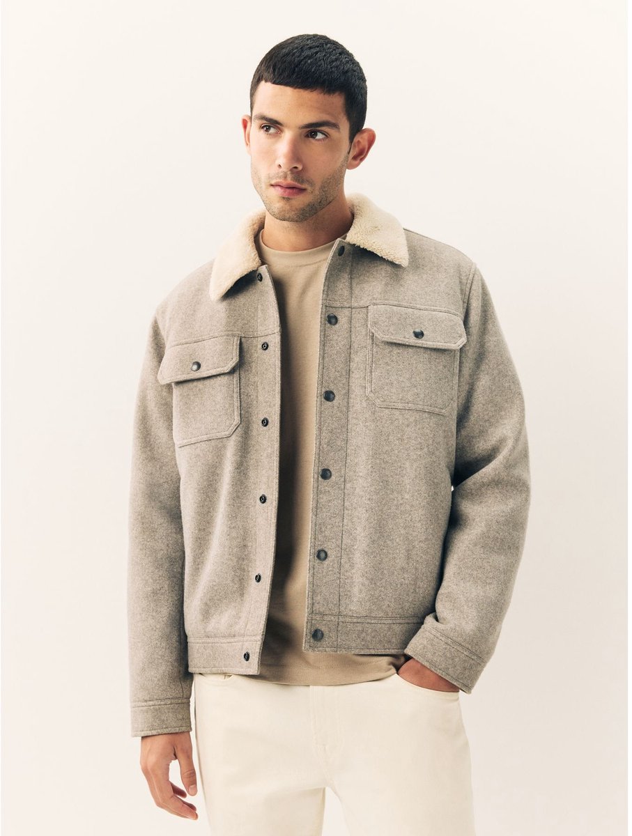 Next - Heren - Borg Lined Trucker Jacket - Grijs