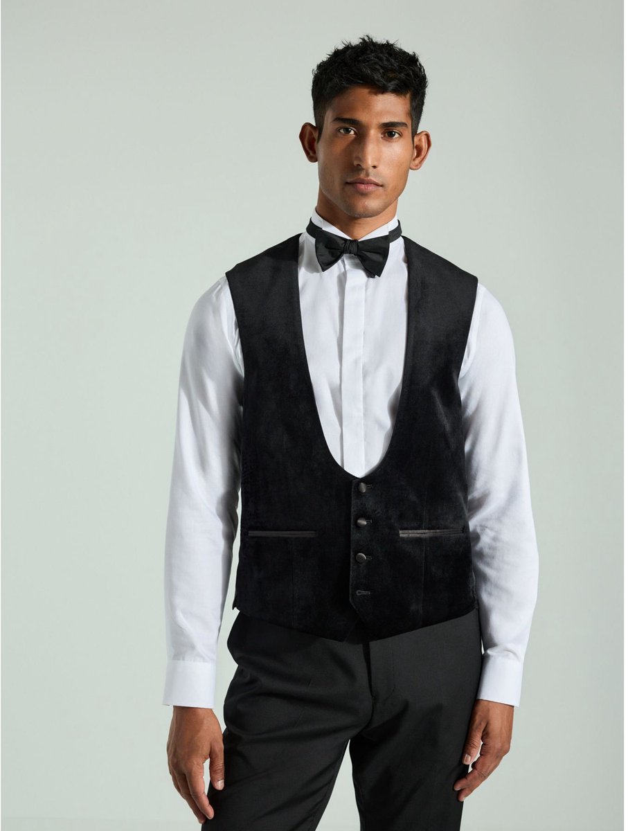 Next - Heren - Velvet Waistcoat - Zwart