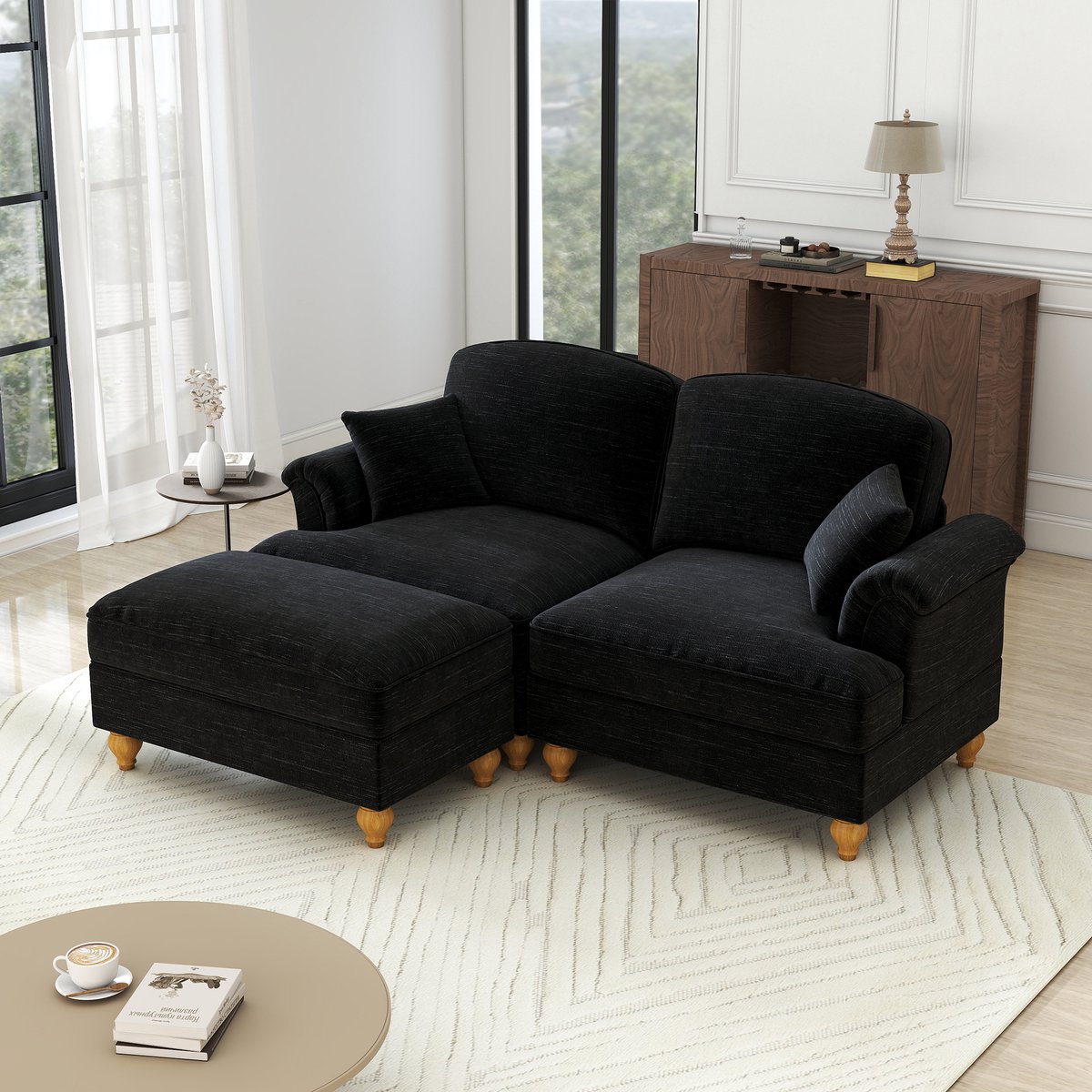 MODFU Modulaire 2-Zits Hoekbank - Met Verplaatsbare Hocker En Afneembare Rok - Retro - Voo
