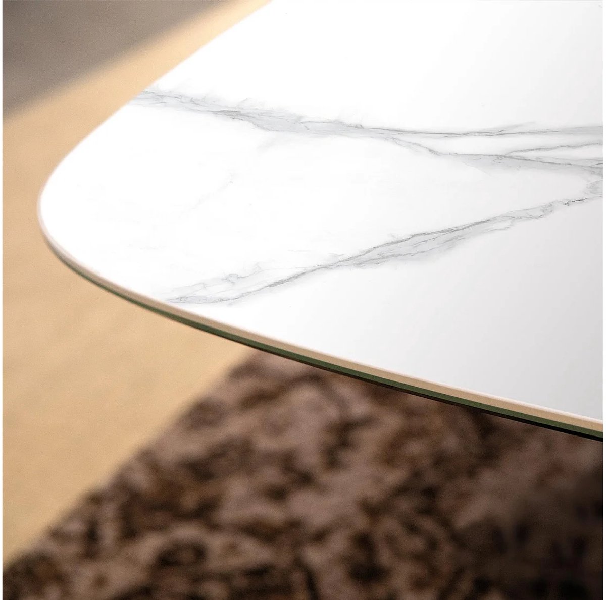 Eettafel 200x100x75 cm Ovaal Marmerlook Steengoed – Luxe Moderne Design Eettafel voor 8 Personen met Stalen Onderstel – Wit – Abkantoor LINTA