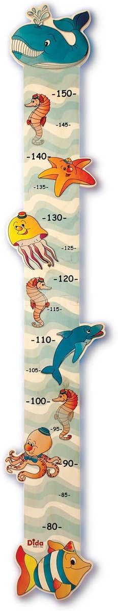 Wand Meetmeter - Groeimeter Kinderen - Kinderkamer Decoratie - Vrolijk Zeedieren Design - Tot 150 cm - Houtkleurig
