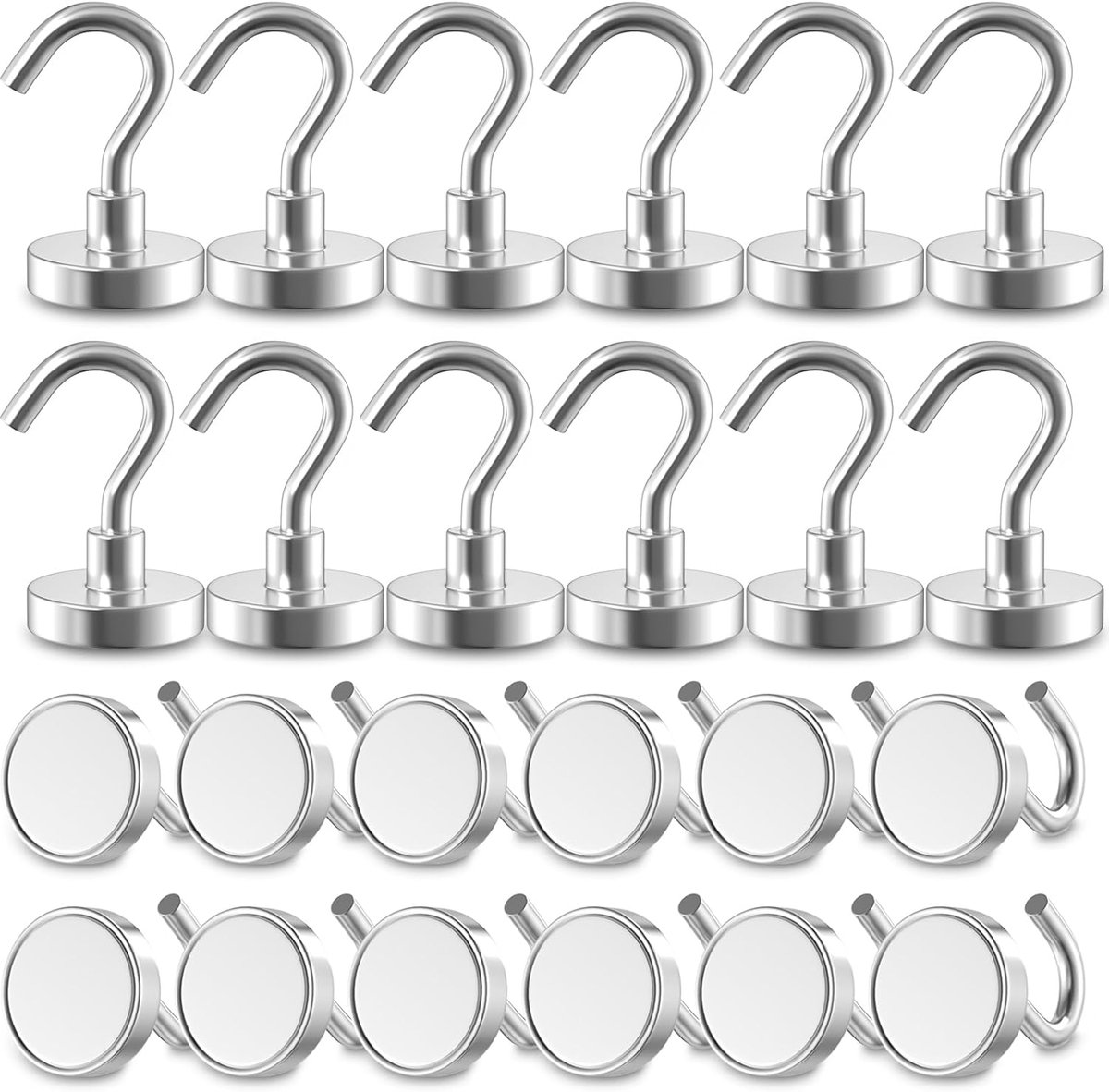 Set van 24 Extra Sterke Magnetische Haken - 12 kg - Verwijderbaar & Rond