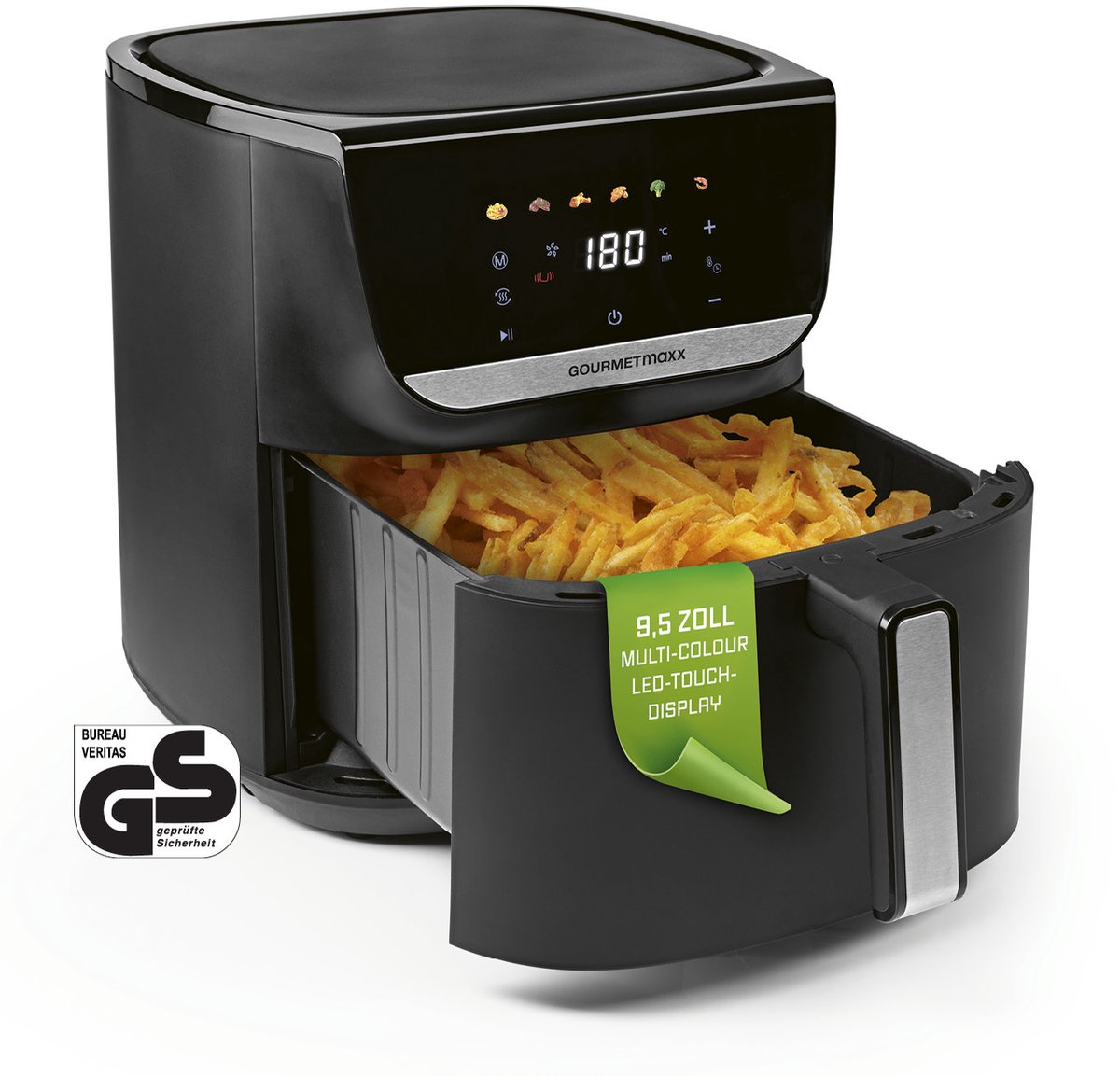 GOURMETmaxx AirGenius heteluchtfriteuse - 7,5 l | Friteuse met 7 programma's | Minioven - vetarm frituren voor max. 7 personen | Heteluchtfriteuse met kleurendisplay en led-touchscreen