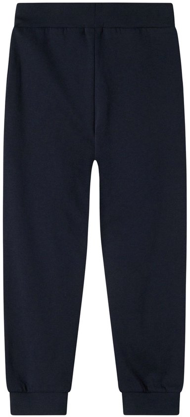 Donkerblauwe joggingbroek met elastische tailleband en boorden.