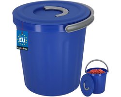 Emmer met deksel - Opslagbak Bak - Universeel Gebruik - Met stevig handvat - 10 liter inhoud - Donkerblauw