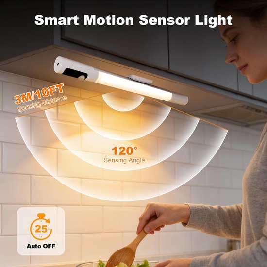 Nachtlamp - Nachtlampje - Onderbouw Verlichting - Bewegingssensor Lamp met 1200mAh Batterij - 3m Detectiebereik - Instelbare Hoeken - Geschikt voor Keuken, Bureau en Nachtkastje - Type-C opladen - 2 stuks - 1200mAh — afbeelding 3