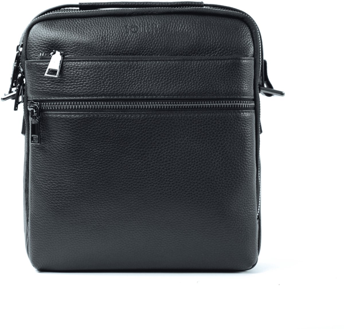 Solier SL36 Norian - Heren crossbody tas - Echt leer - Meerdere vakken - Verstelbare schouderriem - Zwart