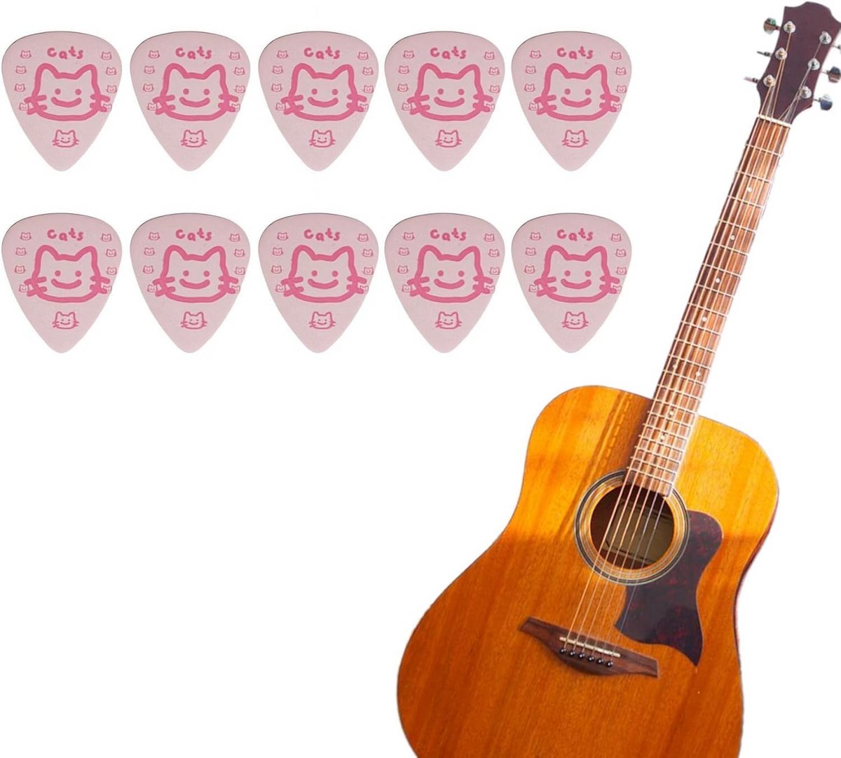 Gitaar Plectrums - Tokkel Accessoires - Muziek Maken - Leuk Katten Design - 0.71mm Medium - Roze