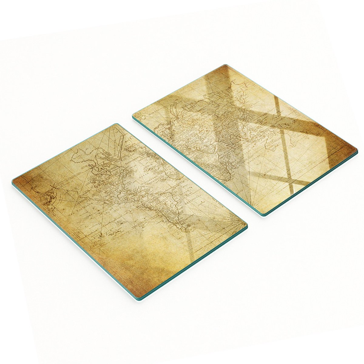 Set van twee glazen snijplanken met wereldkaart, 2x40x52 cm